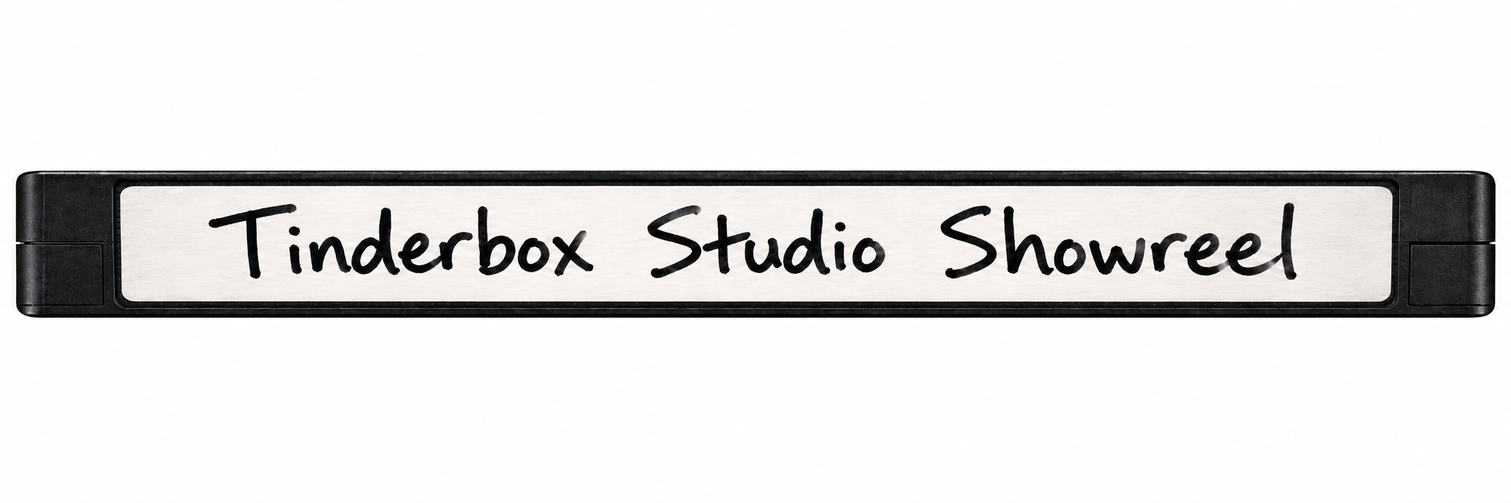 Straight-on VHS spine with Tinderbox Studio Showreel handwritten on its label